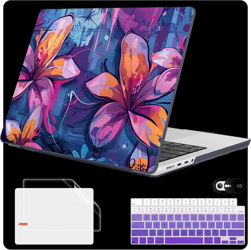 Mektron Case for M5 MacBook Pro 14 inch 2025 Model A3434 A3112 Fit 2024-2021 Model M4 A3112 A3401 A3185 M3 A2918 A2992 M2 A2779 M1 A2442 Pro/Max, Hard Shell Cover for MacBook Pro 14", Graffiti Flower - Image 1